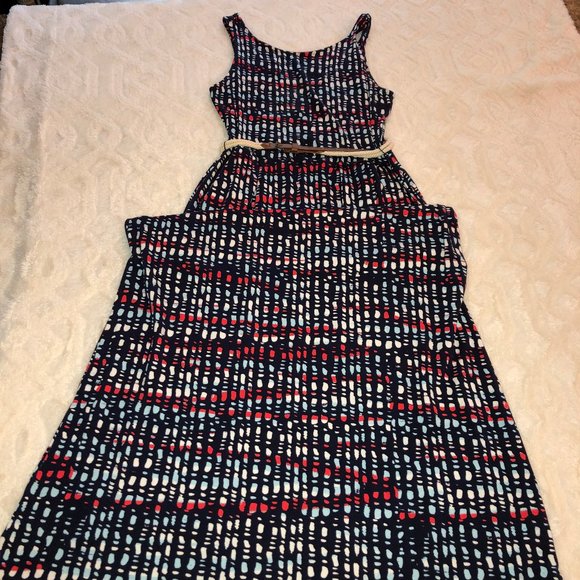 Navy, Red, White Belted Maxi Dress - Picture 9 of 12